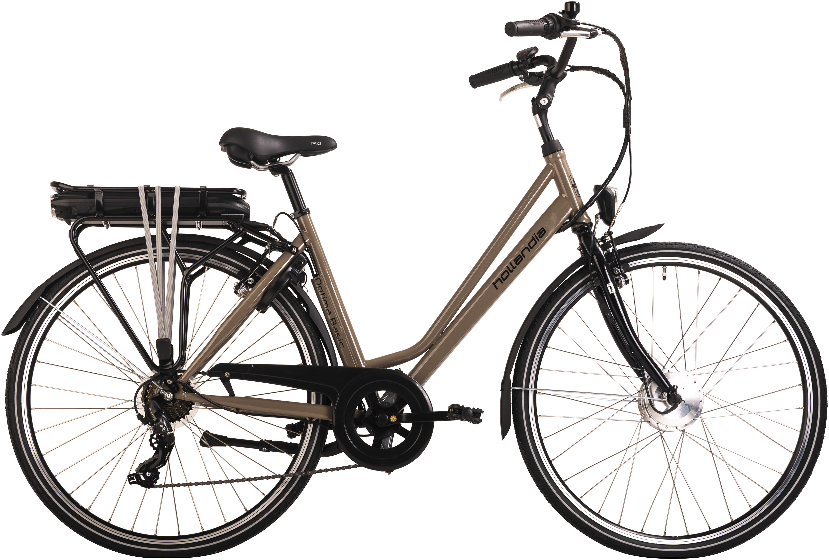 E-Bike HOLLANDIA "Optima Basic" Gr. 50, braun (braun, schwarz), Elektrofahrräder, 50cm, 28 Zoll (71,12cm), Pedelec, Elektrofahrrad für Damen u. Herren Image