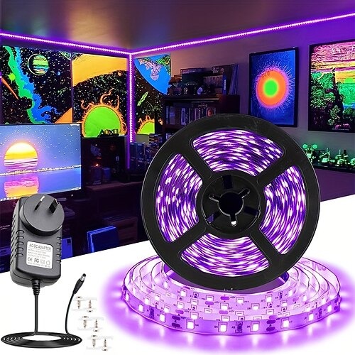 uv black light led strip light 16.4ft 5m flessibile 395-405nm 2835smd 8mm flessibile dc12v per indoor dance party illuminazione del palcoscenico vernice per il corpo