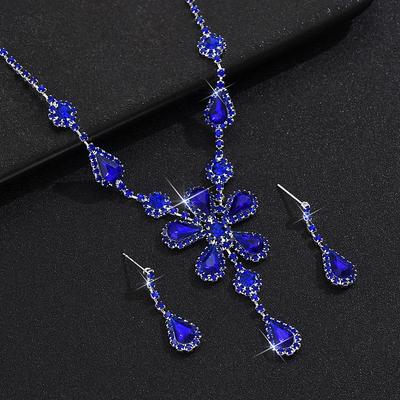 Bridal Jewelry Sets Two-piece Suit Rhinestone Imitation Diamond 1 Necklace Earrings Women's Elegant Vintage Sweet Lovely Classic Flower Love Jewelry Set For Wedding Gift