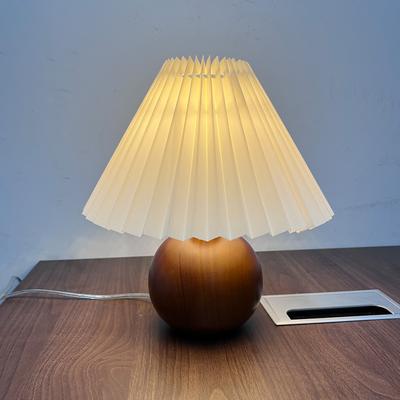 Wood Desk Lamp Pleated Skirt Lamp Shade Bedside Nightlight Button Valentine's Day Christmas Power plug 1PC