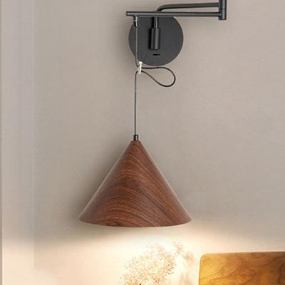 Led Indoor Wall Light 3 Light Color Foldable Swing Arm Wall Light Modern Bedside Wall Sconce Wooden Lampshade Lighting Fixtures Creative Modern Indoor Wall Lights Living Room Bedroom Metal Wall Light 110-240V