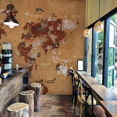 World Map Wallpaper Mural Vintage Atlas Wall Covering Sticker Peel and Stick Removable PVC/Vinyl Material Self Adhesive/Adhesive Required Wall Decor for Living Room Kitchen Bathroom