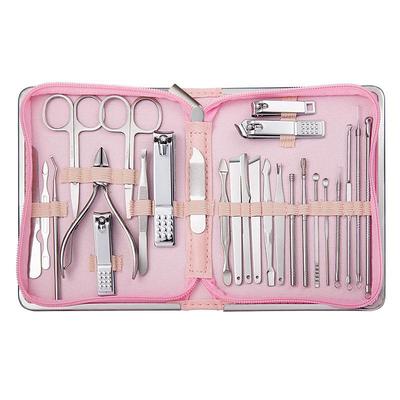 26Pcs Stainless Steel Nail Clipper Cutter Trimmer Earpick Grooming Kit Manicure Pedicure Scissor Tweezer Nail Tools Set