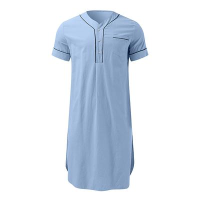 Men's Loungewear Nightgown Nightshirt Pure Color Stylish Comfort Kimono Robes Home Daily Cotton Breathable Soft V Neck Short Sleeve Pocket Summer Spring Black White