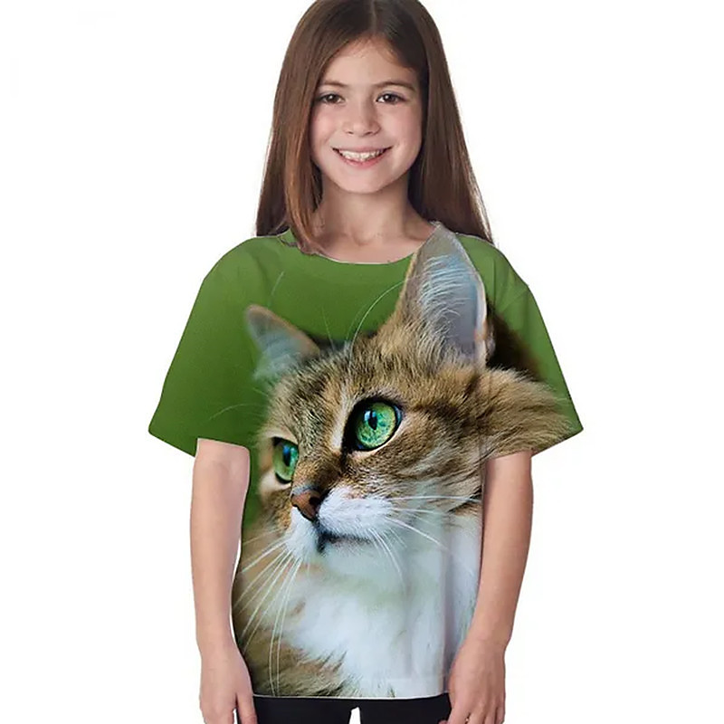 Kids Girls' T shirt Animal Casual Short Sleeve Crewneck Cute 7-13 Years Summer Black White Navy Blue