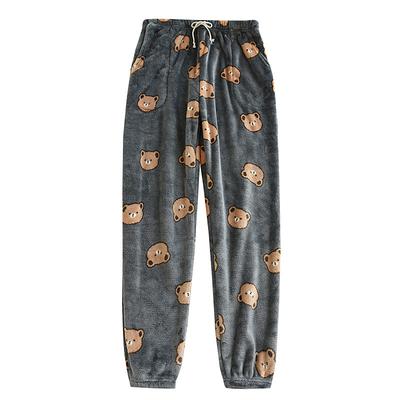 Men's Loungewear Flannel Pajama Pants Lounge Pants Bear Simple Plush Home Daily Flannel Breathable Long Pant Pant Elastic Waist Winter Dark Gray