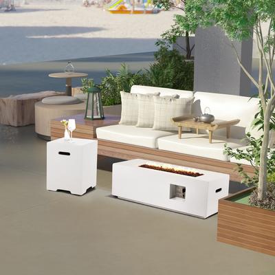 AVAWING 2-Piece 42" Rectangle Concrete Fire Pit Table with Tank Holder