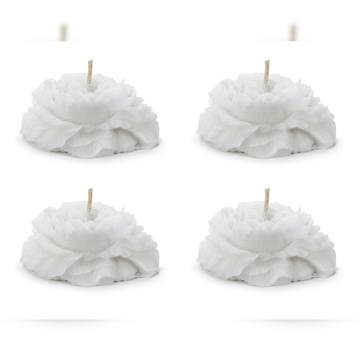 PartyDeco 4 Schwimmkerzen Pfingstrose Wachs 4x8cm - schwimmende Kerzen Blumen Form Wachskerzen Dekokerzen Kerzenfiguren Tischdeko Hochzeit Verlobung Party Weiß Image