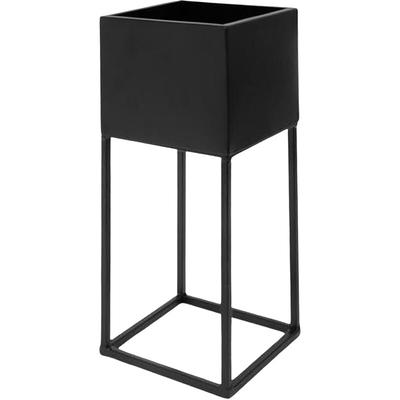 Metall Blumentopf xl schwarz mit Gestell - 32 x 14 cm - Pflanzen Ständer eckig mit Übertopf - Innen