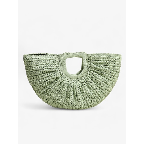 Damen Handtasche Strandtasche Strohsack Halbrunde Tasche Stroh Täglich Festtage Strand Hohe Kapazität Feste Farbe Purpur Grün Beige