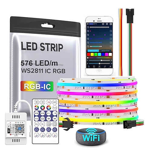 wasserdichtes RGB-COB-Lichtband, 5 m, 16 Fuß, Smart-IC, flexibles DC24-V-LED-Lichtband, WS2811, adressierbares RGB mit HF-Controller oder WLAN-Controller, geeignet für Partys, Homeoffice, Image