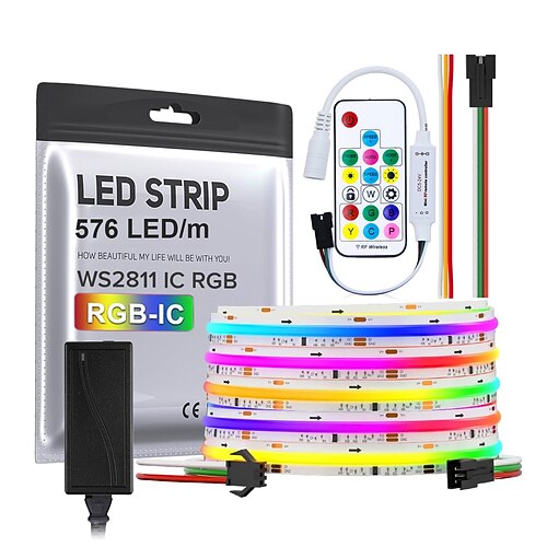 wasserdichtes RGB-COB-Lichtband, 5 m, 16 Fuß, Smart-IC, flexibles DC24-V-LED-Lichtband, WS2811, adressierbares RGB mit HF-Controller oder WLAN-Controller, geeignet für Partys, Homeoffice, Image