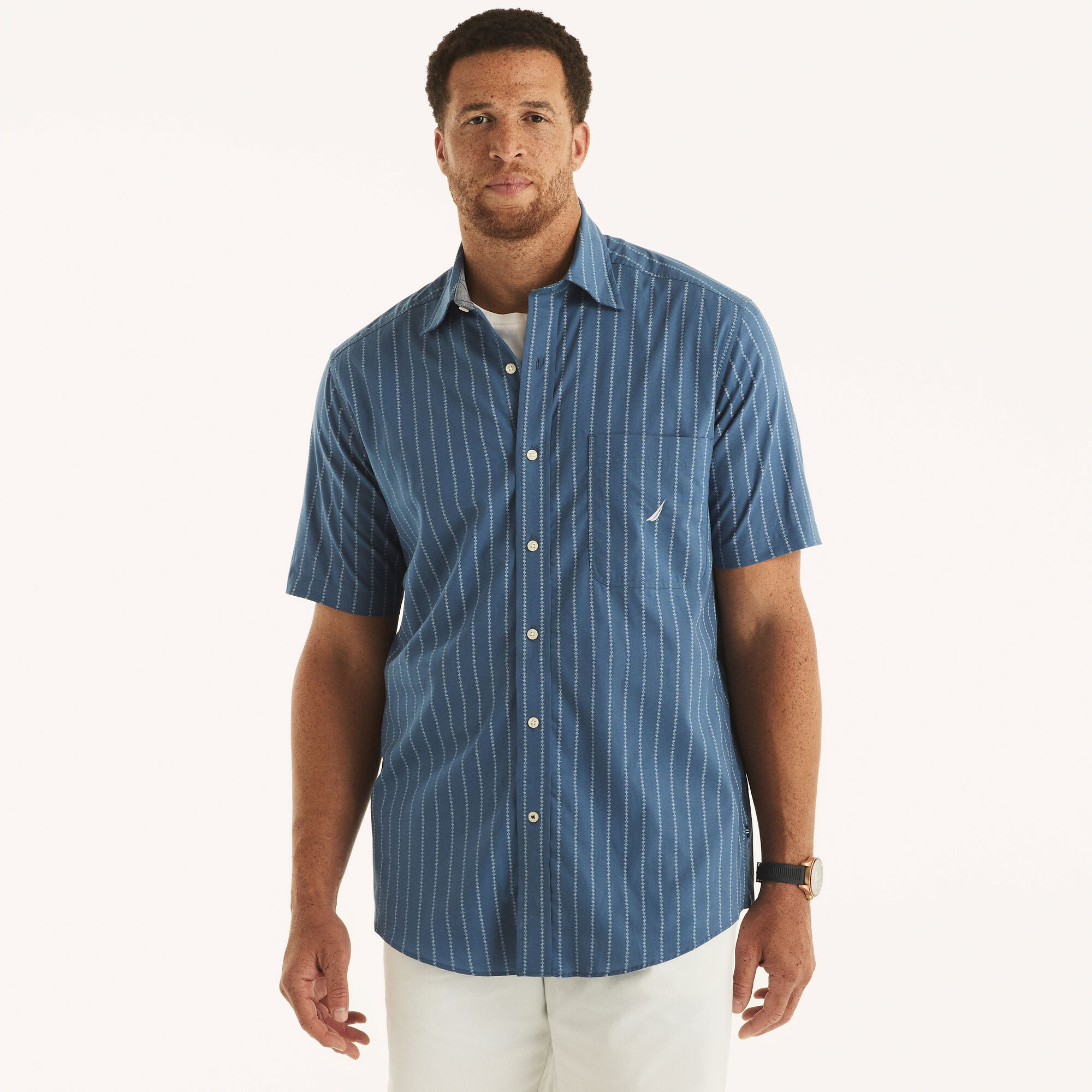 Nautica Men's Big & Tall Printed Short-Sleeve Shirt 441 (Nite Sea Heather), LT