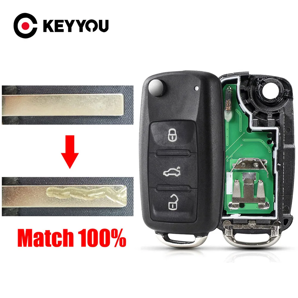 KEYYOU Mit Schneiden Service 434Mhz ID48 Fernbedienung Auto Schlüssel Für VW Für Volkswagen Caddy Eos Golf Jetta Polo Touran Passat 5K0837202AD Image
