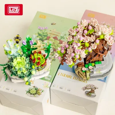 LOZ Mini Unsterbliche Kirschblüten Sukkulenten Topfpflanzen DIY Bausteine Stadtfreund Romantisches Image