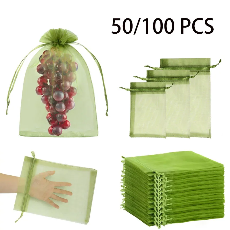 50/100 PCS Kordelzug Mesh Taschen Bündel Mund Organza Beutel Süßigkeiten Schmuck Verpackung Hochzeit Party Geschenk Tasche Garten Obst Lagerung Tasche Image