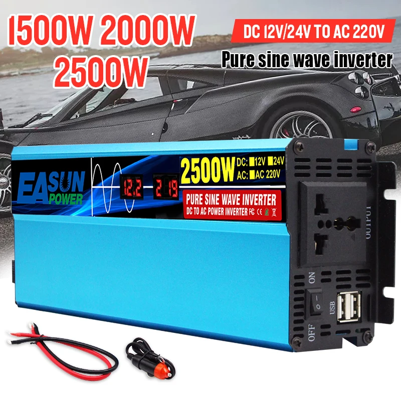 EASUN POWER Reiner Sinus-Wechselrichter, 12 V, 220 V, Leistung 1500 W, 1800 W, 2500 W, Auto-Wechselrichter, Abwärtswandler mit LED-Anzeige Image