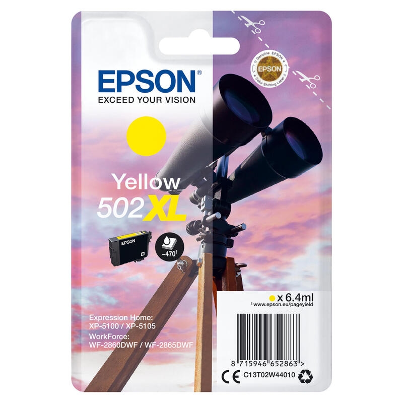 EPSON Fernglas Einzelpackung Gelbe Xlsupl 502Xl Tinte 6,4 ml für Expression Home Xp-5100, Workforce Wf-2860 Image