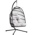 Blisswood Swing Egg Chair, Rattan Hanging Egg Chair With Cushion, Foldable Egg Chair Outdoor Indoor, Garden Patio Hammock Chair With Stand & Adjustable Height, upto 160 Kg Weight Capacity (Black)