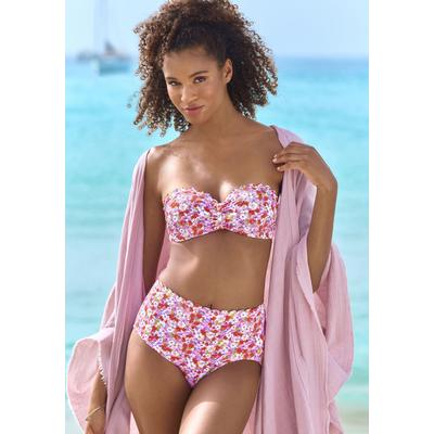 Bügel-Bandeau-Bikini-Top LASCANA "Jasmin", Damen, Gr. 40, Cup B, bunt (rot, flieder), Microfaser, floral, Bikini-Oberteile, im Blümchen-Druck Image