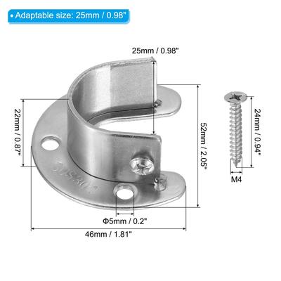 Closet Rod Bracket,U Shape 304Stainless Steel Closet Pole Socket,2Pack - Silver