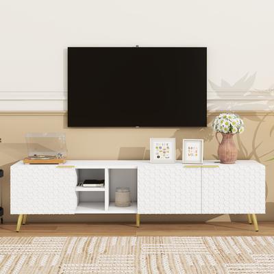 Modern Minimalist Geometric TV Cabinet for TVs Up to 80'', Multi-functional TV Stand with Storage Cabinets for Living Room