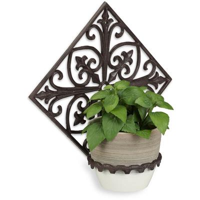 Relaxdays Blumenhalter Wand, Gusseisen, antik, Wandblumentopfhalter Garten, Ø 13 cm, dekorativ Image