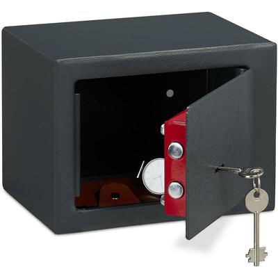 Möbeltresor mit Schlüssel, Doppelbartschloss, Befestigung an Wand o. Boden, Minisafe, hbt: 17 x 23