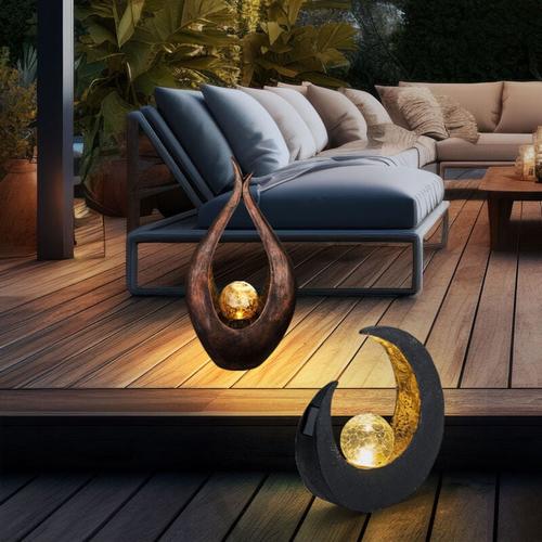 Solarleuchte Mondsichel Skulptur Solar Außenleuchte Gartendeko Solarlampe, Kugel Bruchglasoptik,