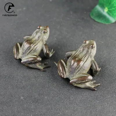 Antique Pure Copper Frog Figurines Ornaments Solid Brass Animal Tea Pet Paperweight Statue Desk