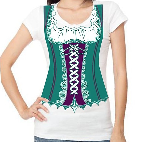 T-Shirt Lederhosen 3D Lässig Streetstyle T-Shirt Ärmel für Damen Erwachsene Heißprägen für Karneval Oktoberfestbier Party Alltagstauglich Image