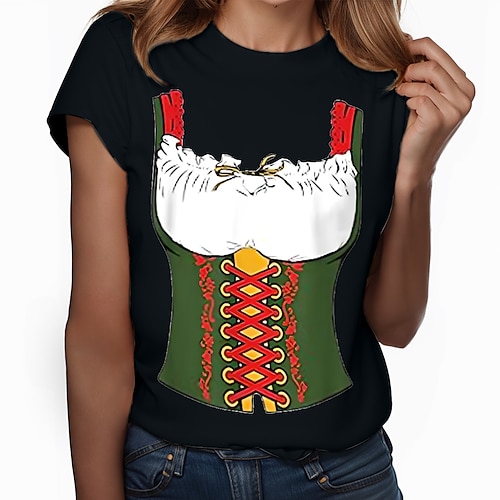 T-Shirt Lederhosen 3D Lässig Streetstyle T-Shirt Ärmel für Damen Erwachsene Heißprägen für Karneval Oktoberfestbier Party Alltagstauglich Image