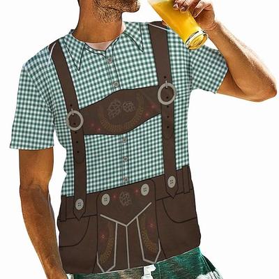 Oktoberfestbier Bayerisch T-Shirt-Ärmel Lederhosen 3D Grafik Für Herren Erwachsene Karneval Oktoberfestbier 3D-Druck Party Casual Image