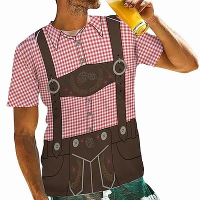 Oktoberfestbier Bayerisch T-Shirt-Ärmel Lederhosen 3D Grafik Für Herren Erwachsene Karneval Oktoberfestbier 3D-Druck Party Casual Image