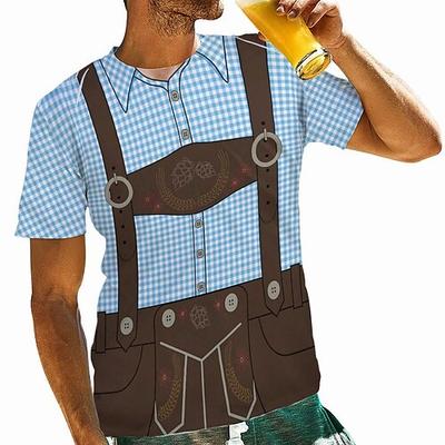 Oktoberfestbier Bayerisch T-Shirt-Ärmel Lederhosen 3D Grafik Für Herren Erwachsene Karneval Oktoberfestbier 3D-Druck Party Casual Image