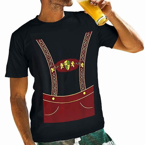 T-Shirt Lederhosen 3D Lässig Streetstyle T-Shirt Ärmel für Herren Erwachsene Heißprägen für Karneval Oktoberfestbier Party Alltagstauglich Image