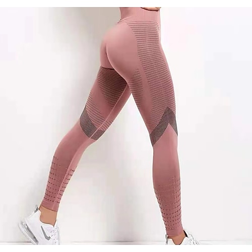 Damen Laufhose Lang Tights Running Kompressionshose Gitter Hoher Taillenbund Grundschicht Sport Natur Sportlich Winter Bauchkontrolle Kolbenheber Rasche Trocknung Fitness Fitnesstraining Laufen Image
