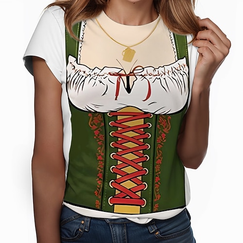 3D T-Shirt Ärmel T-Shirt Lederhosen Oktoberfestbier Bayerisch für Damen Erwachsene Heißprägen für Karneval Oktoberfestbier Party Alltagstauglich Image