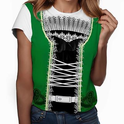 Oktoberfestbier Bayerisch T-Shirt-Ärmel Lederhosen 3D Für Damen Erwachsene Karneval Oktoberfestbier Heißprägen Party Casual Image