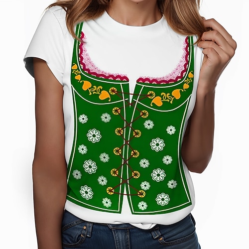 T-Shirt Lederhosen 3D Lässig Streetstyle T-Shirt Ärmel für Damen Erwachsene Heißprägen für Karneval Oktoberfestbier Party Alltagstauglich Image