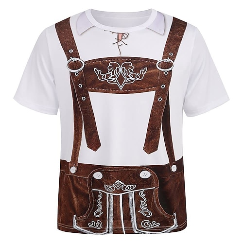 3D T-Shirt Ärmel T-Shirt Lederhosen Oktoberfestbier Bayerisch Grafik für Herren Erwachsene 3D-Druck für Karneval Oktoberfestbier Party Alltagstauglich Image
