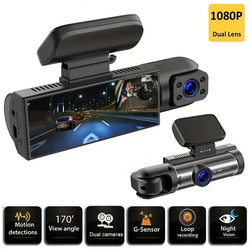 Double caméra 1080P, caméra de tableau de bord pour voitures, avant et intérieure, caméra de voiture avec Vision nocturne IR, enregistrement en boucle, caméra DVR de voiture grand Angle