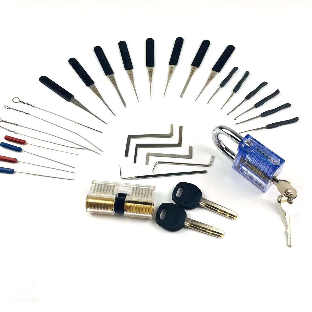 Ensemble d'outils manuels de pratique de cueillette de serrurier, serrures transparentes avec outils de Tension, outils de retrait de clé cassée avec poignée