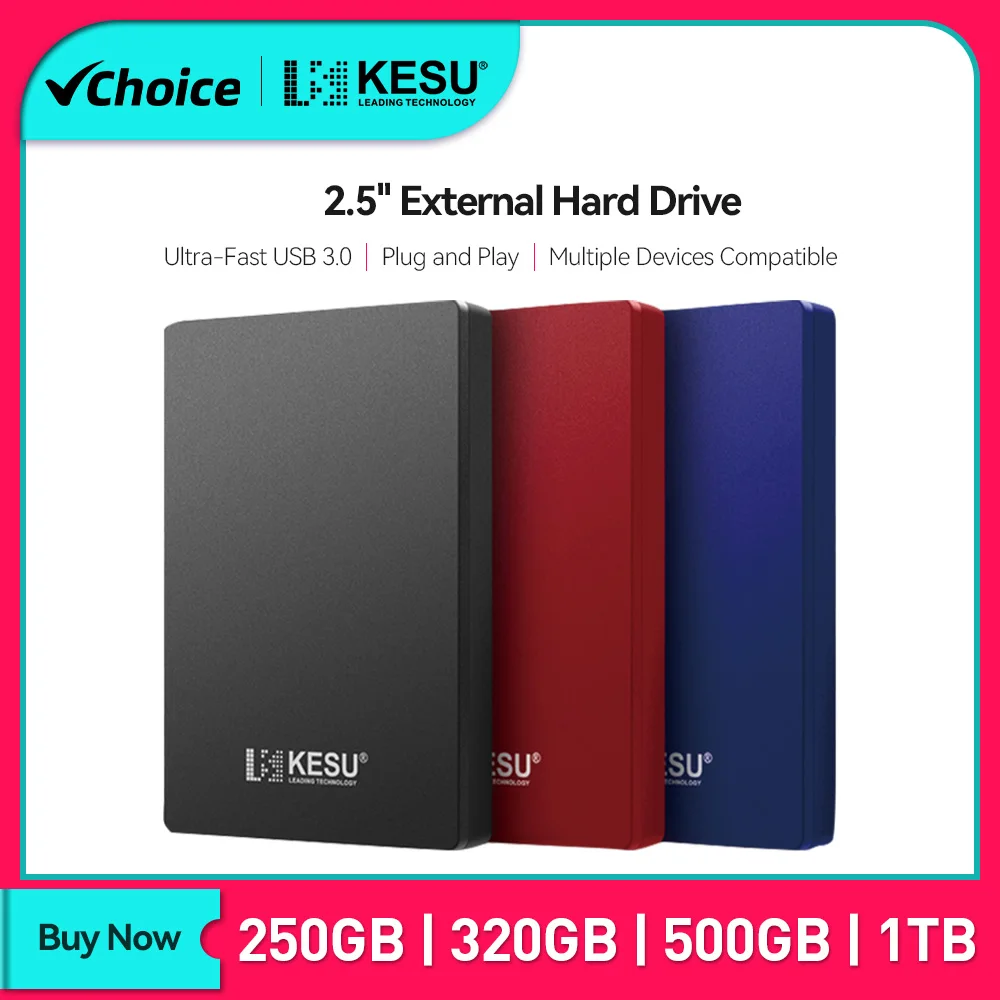 KESU-Disque dur externe HDD portable, 2.5 pouces, 250 Go, 320 Go, 500 Go, 1 To, USB 3.0, compatible avec PC, Mac, ordinateur de bureau, MacPle