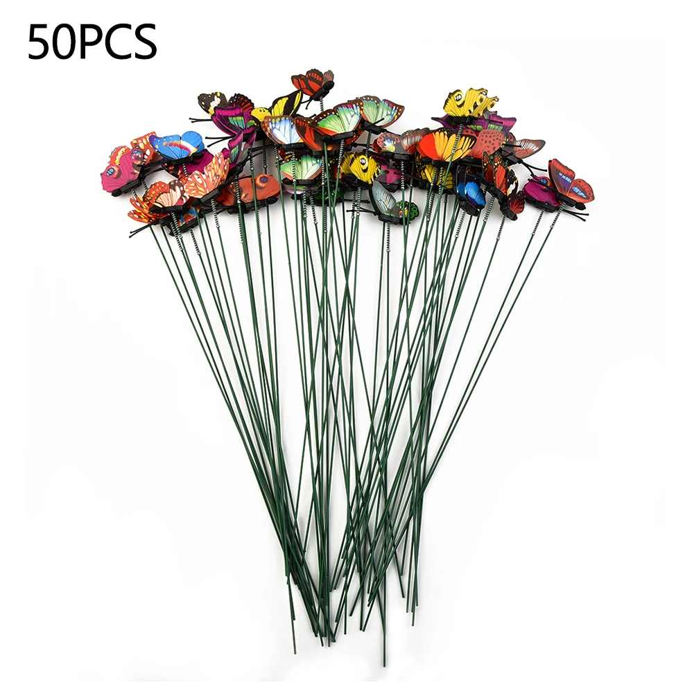 Piquets de papillons colorés, 50 pièces, Simulation de papillons, jardin extérieur, plante, Pot de fleurs, décoration de jardin de printemps 25x4cm