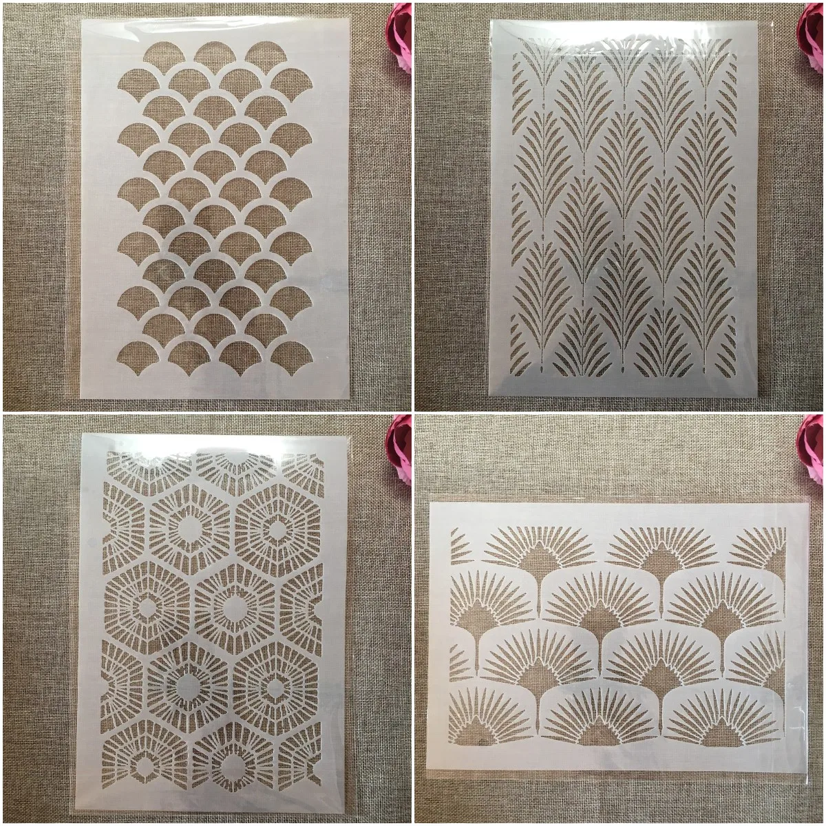 Pochoirs pour peinture et scrapbooking, 4 pièces/ensemble, A4, 29cm, nuage, feuilles ondulées, orange, bricolage, superposition, coloriage, gaufrage, modèle de décor d'album