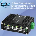 Mini switch PoE Gigabit Ethernet industriale a 5 porte, IEEE802.3af/at, ingresso 12~48V o passivo 12~24V, supporto su guida Din e montaggio a parete
