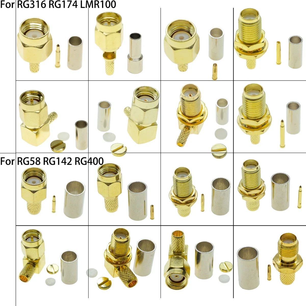 SMA Stecker SMA Buchse RPSMA RF Koax Koaxial Stecker Crimp rechtwinklig LMR100 RG174 RG316 RG58 RG142 RG400 50-3 Kabel Image
