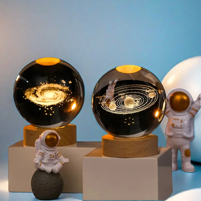 USB LED Nachtlicht Galaxy Sonnensystem Mond 3D Kristallkugel Neuheit Nachtlicht Schlafzimmer Tischlampe für Kinder Geburtstagsgeschenk Image
