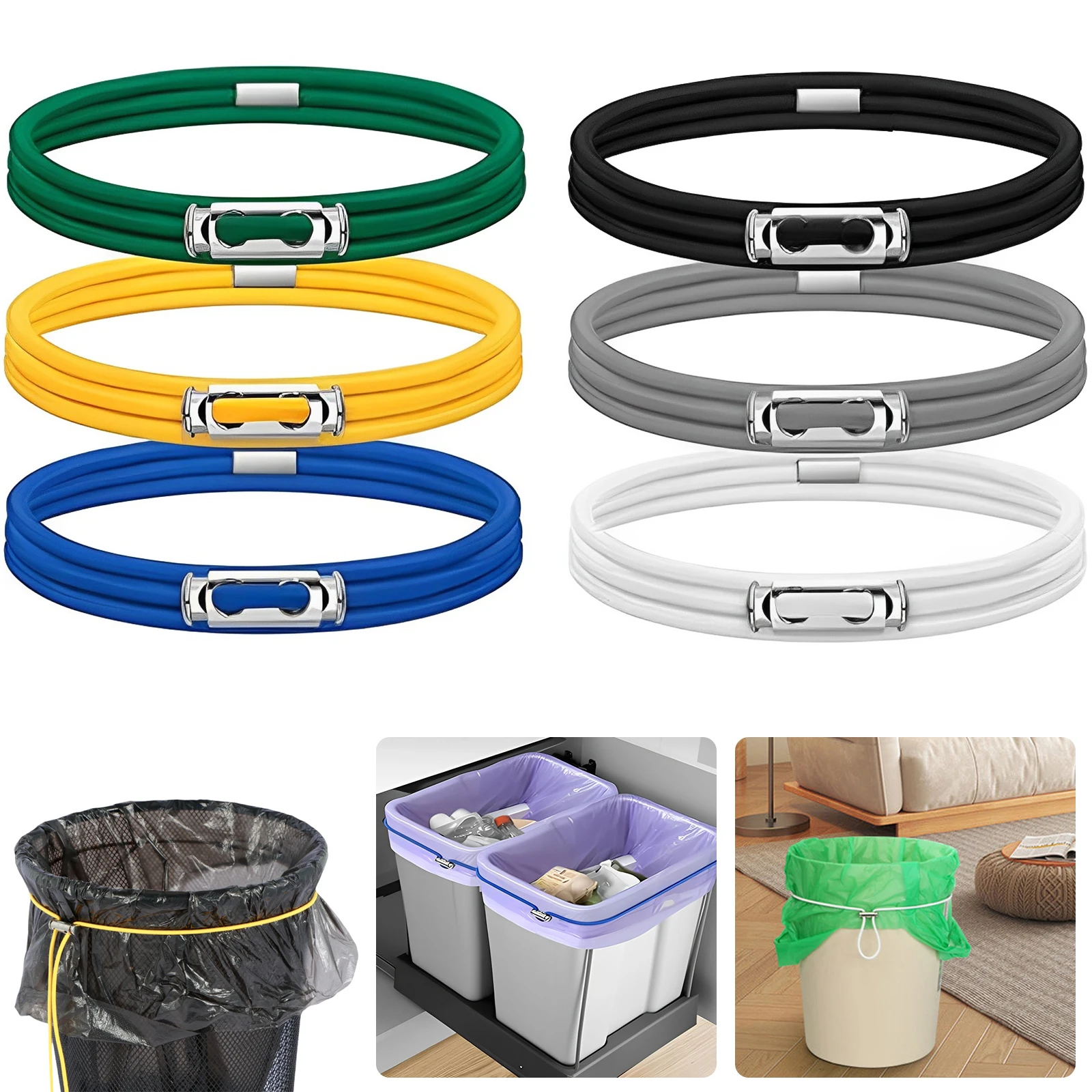 6Pcs Einstellbare Mülleimer Elastische Gummibänder Bunte Bands Müll Tasche Schnalle Wurf Box Bands Küche Multifunktionale Image
